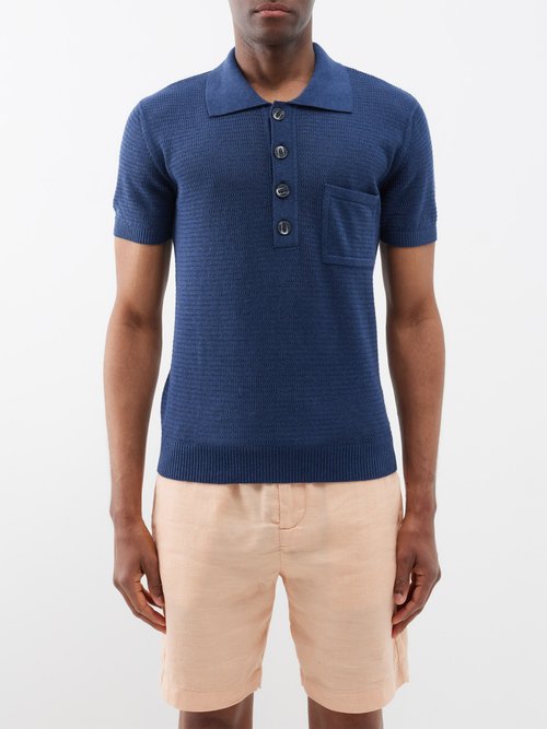 frescobol carioca - clemente pointelle-knit cotton polo shirt mens navy