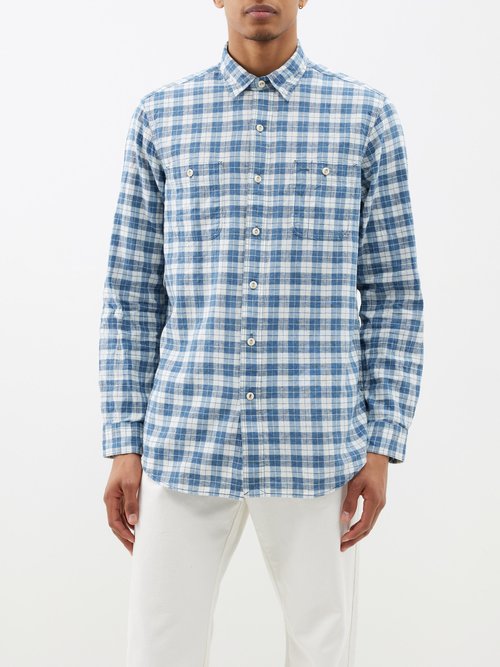 polo ralph lauren - classic-fit checked linen-blend shirt mens blue multi