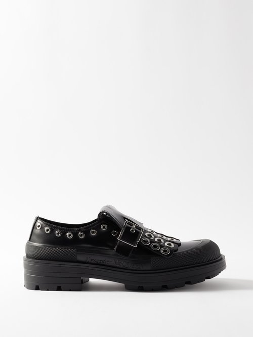 Alexander Mcqueen - Boxcar Eyelet-studded Leather Derby Shoes - Mens - Black