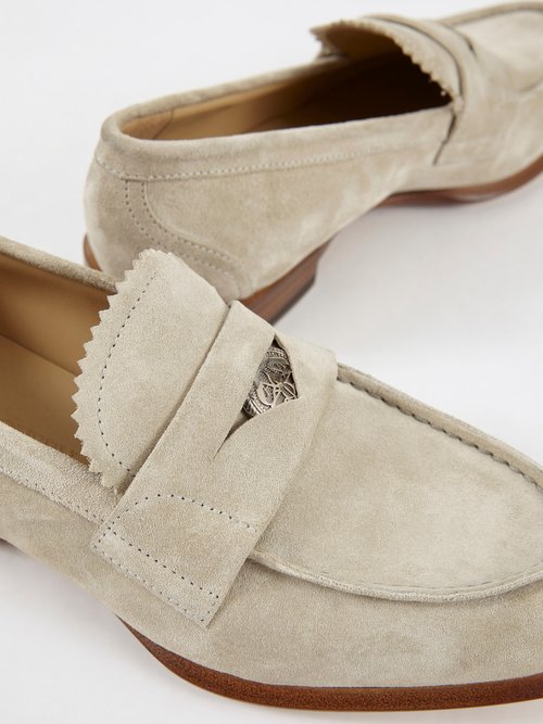 Coin-inset Suede Loafers In Beige