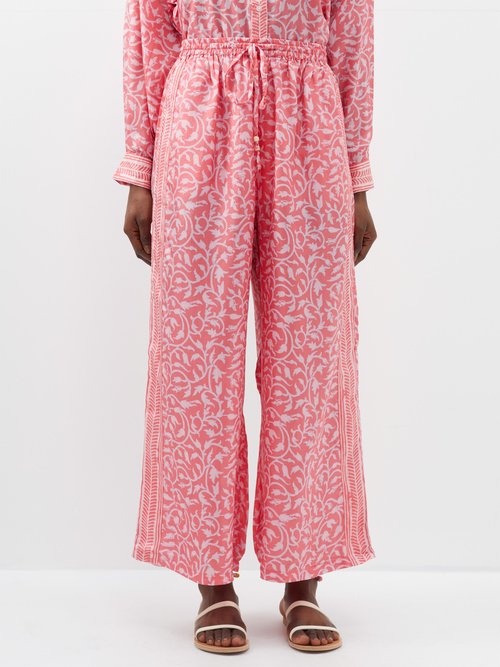 Hannah Artwear Emmy Carmine-print Silk-habotai Trousers