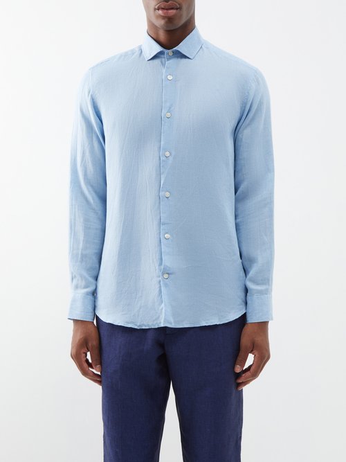 frescobol carioca - antonio linen shirt mens light blue