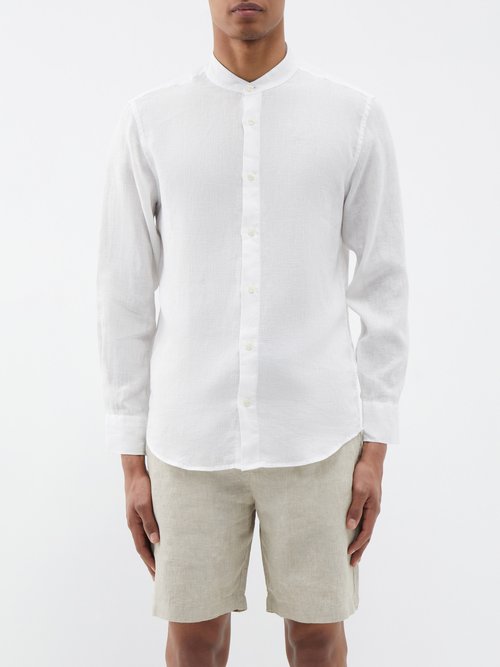 frescobol carioca - jorge collarless linen shirt mens off white