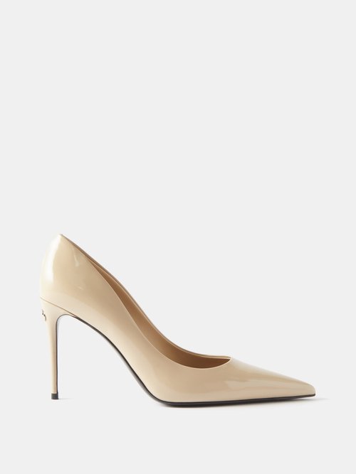 Dolce & Gabbana - Patent-leather Point-toe Pumps - Womens - Cream
