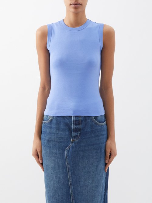 Flore Flore Esme Organic Cotton-jersey Tank Top In Light Blue