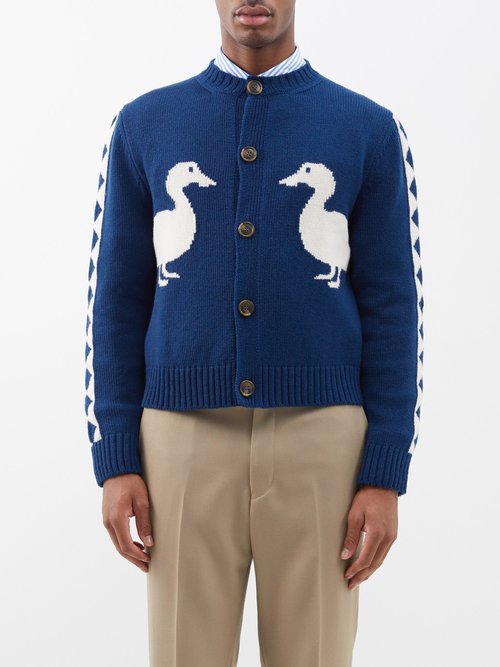 S.s. Daley Jasper Duck-intarsia Lambswool Cardigan In Navy | ModeSens