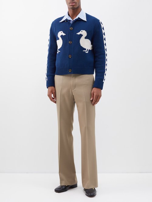 Jasper Duck-intarsia Lambswool Cardigan In Navy