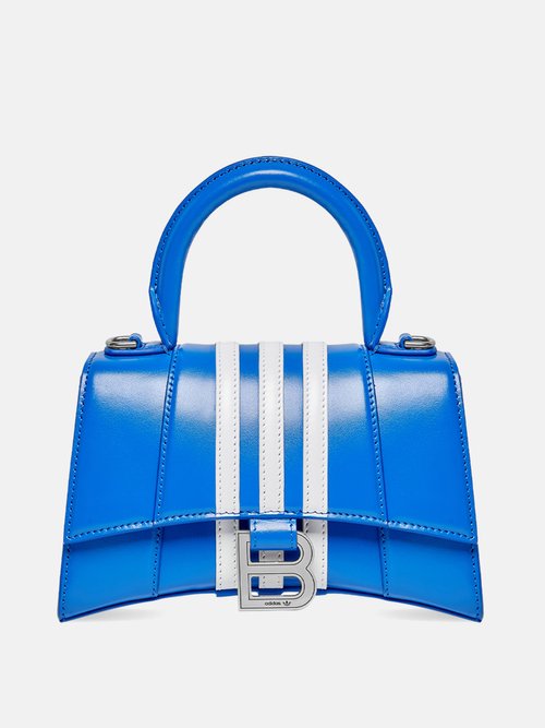 Balenciaga X Adidas Hourglass Xs Striped Leather Handbag In Blue