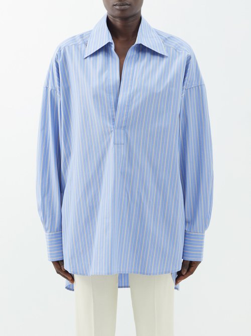 petar petrov - lana striped oversized cotton shirt womens blue stripe