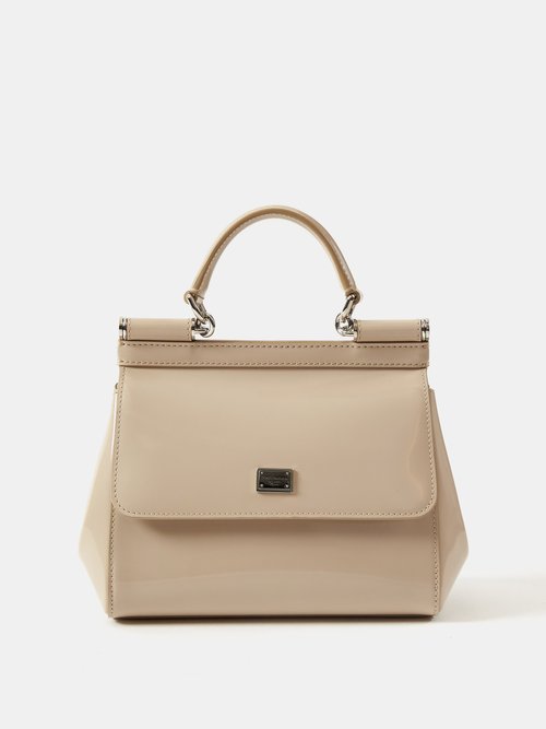 Dolce & Gabbana - Sicily Small Patent-leather Handbag - Womens - Beige