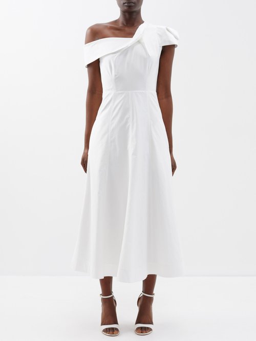 Roland Mouret - One-shoulder Draped Cotton-poplin Midi Dress - Womens - White