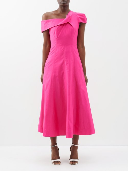 Roland Mouret - One-shoulder Draped Cotton-poplin Midi Dress - Womens - Pink