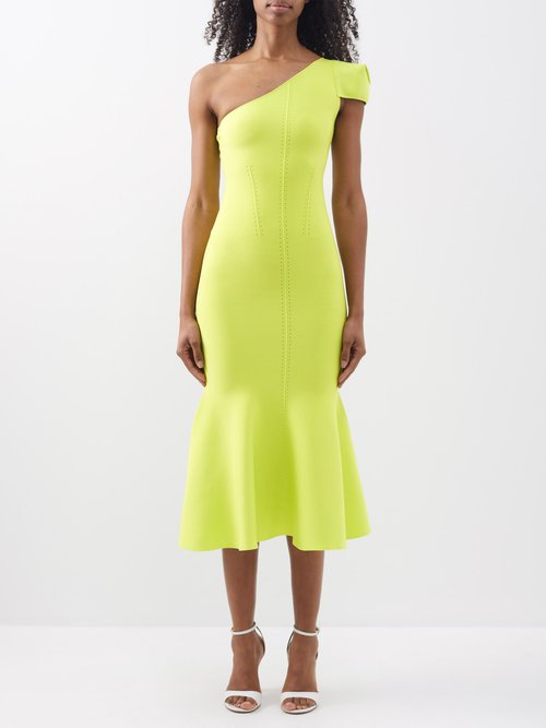 Roland Mouret - One-shoulder Technical-knit Midi Dress - Womens - Green