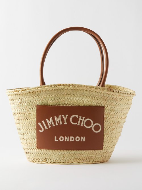 Jimmy Choo Beach Raffia And Leather Basket Bag In Neutrals