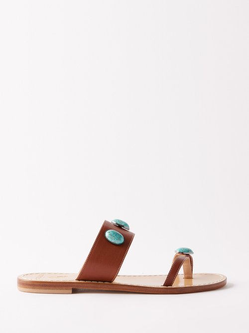 Fortela Veruska Leather Flat Sandals In Brown