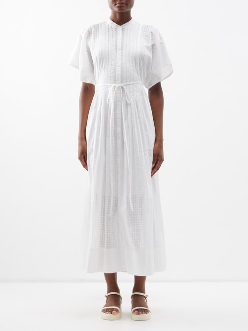 Lee Mathews - Madeleine Lace-check Cotton Midi Dress - Womens - Cream