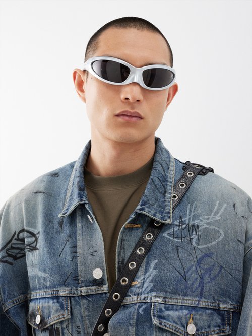 balenciaga eyewear - skin oval acetate sunglasses mens silver