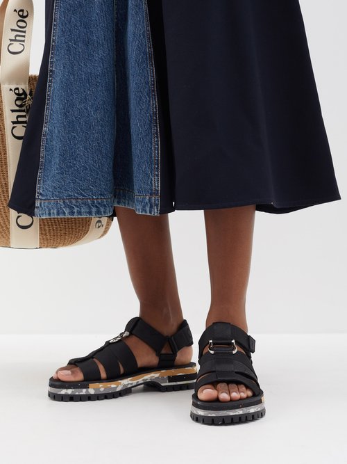 Chloé Nikie Recycled-fibred Caged Sandals In Black | ModeSens