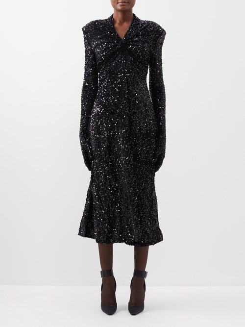 Richard Quinn - Sequinned Midi Dress - Womens - Black