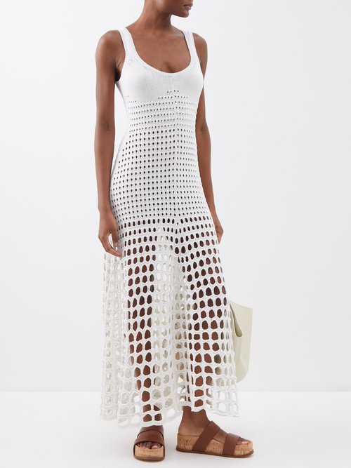Ribbed-knit wool-blend slip dress in white - Chloe