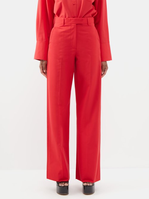 Valentino High-rise Cotton Wide-leg Trousers In Red