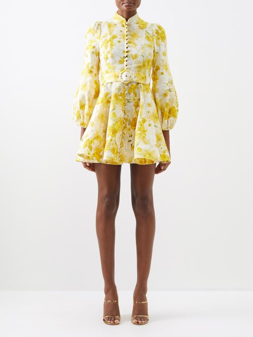 Zimmermann Wonderland Daffodil-print Belted Mini Dress
