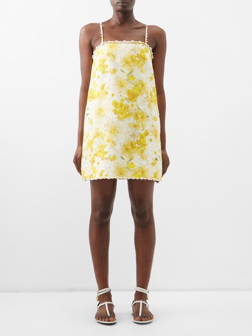 Zimmermann Wonderland Shell-trim Printed Linen Mini Dress