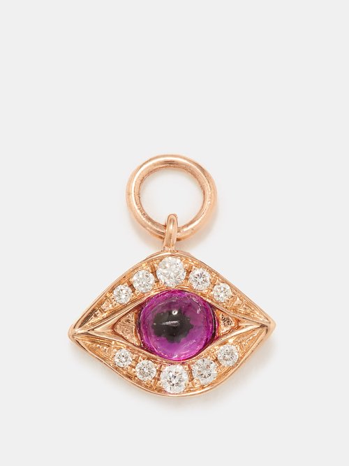 Jacquie Aiche - Evil Eye Diamond, Glass & 14kt Rose Gold Charm - Womens - Pink Gold