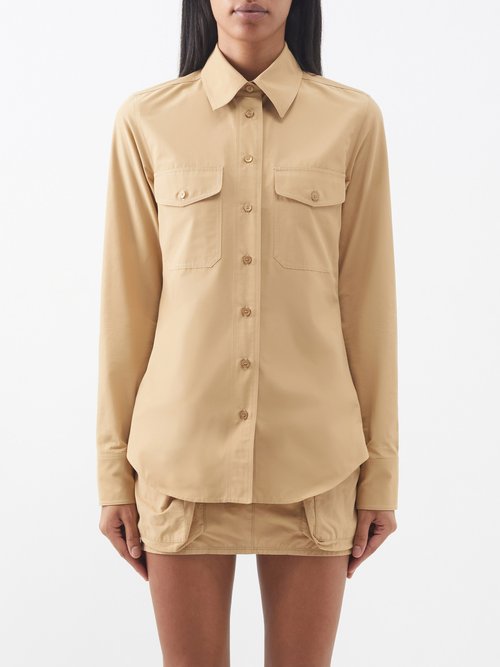 stella mccartney - patch-pocket cotton-blend shirt womens beige