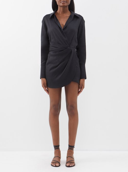 gauge81 - puno wrap-front linen-blend mini shirt dress womens black