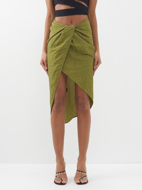 gauge81 - paita high-rise linen-blend midi skirt womens khaki