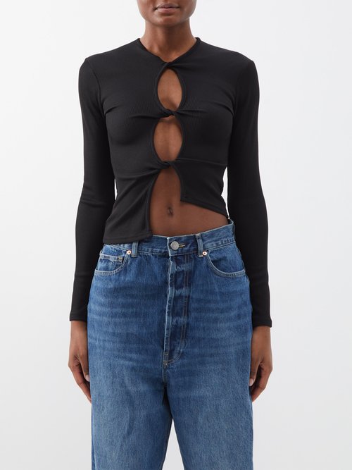 Christopher Esber - Cutout Twist-front Ribbed-knit Top - Womens - Black