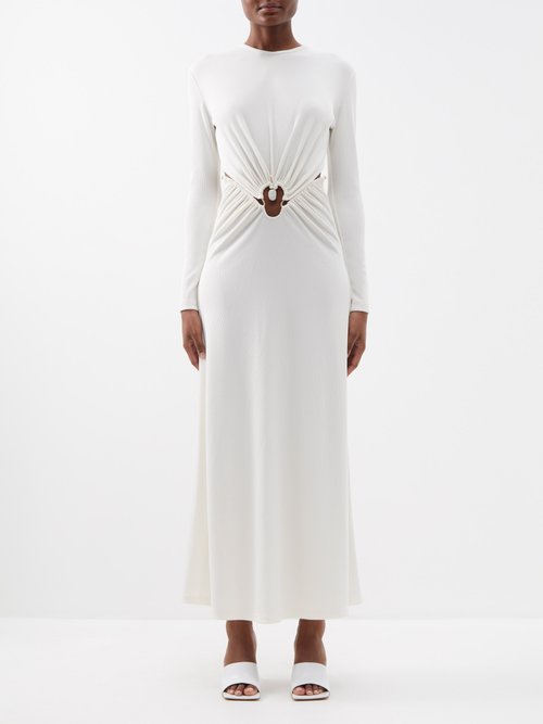 Christopher Esber - Quartz Ruched Ribbed Jersey Dress - Womens - White