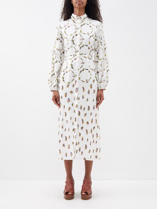 gabriela hearst - sappho floral-print silk shirt dress womens ivory