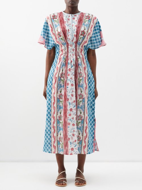 D'Ascoli Reine Block-printed Cotton-khadi Midi Dress