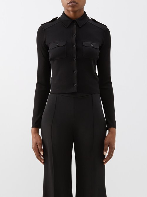Saint Laurent - Point-collar Knitted Shirt - Womens - Black