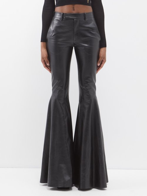 Saint Laurent - Flared Plongé-leather Trousers - Womens - Black