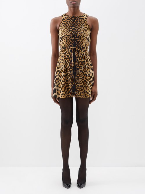 Saint Laurent - Open-back Leopard-print Mini Dress - Womens - Leopard