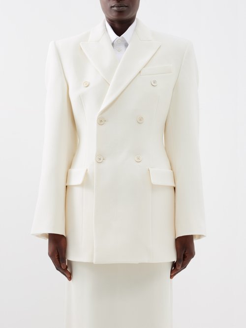 TAILORED Double Breasted Contour Blazer in Off White. Also offered