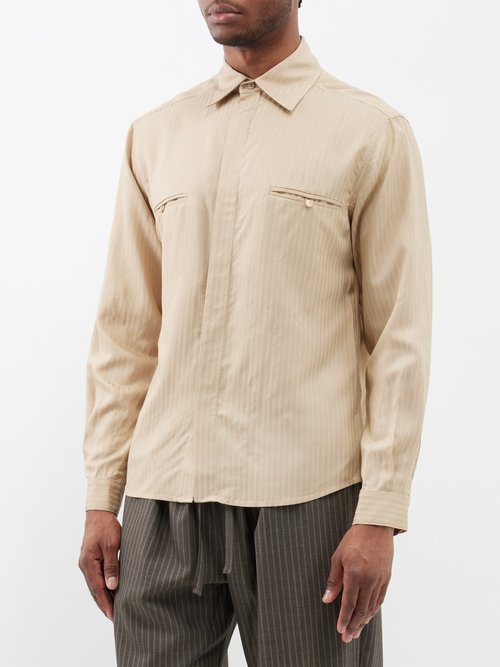 maryam nassir zadeh - paradise striped-jacquard shirt mens beige