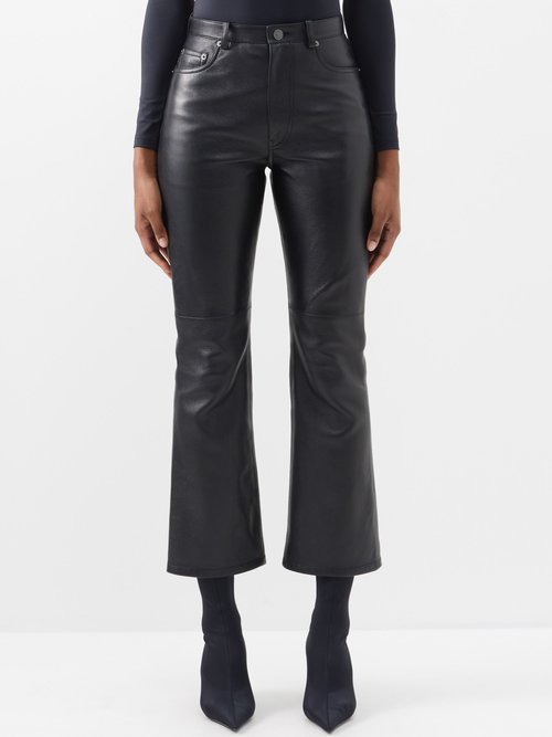 Balenciaga - Kick-flare Cropped Leather Trousers - Womens - Black