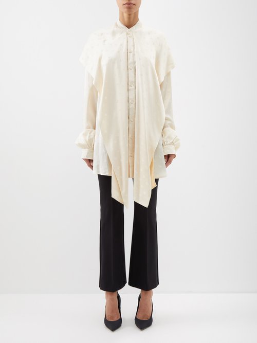 Balenciaga - Garde Robe Logo-jacquard Hooded Satin Blouse - Womens - Cream