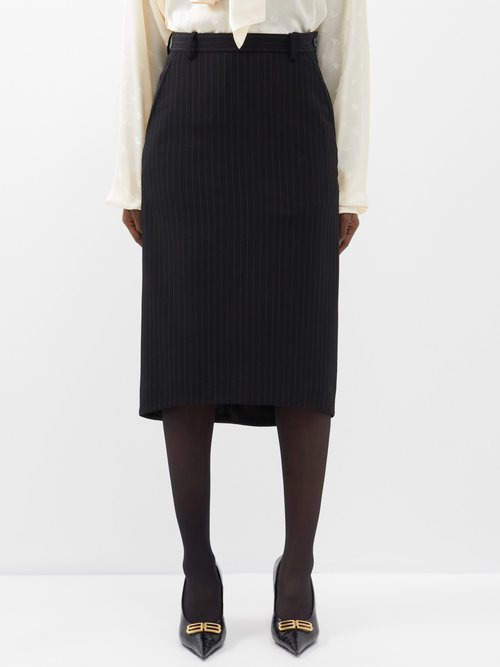 Balenciaga - Pinstripe Wool Skirt - Womens - Black White