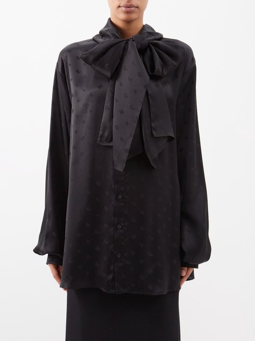 Balenciaga - Garde Robe Logo-jacquard Silk Blouse - Womens - Black