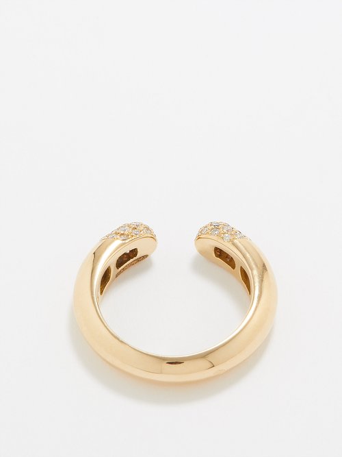 Rainbow K - Tube Point Diamond & 14kt Gold Ring - Womens - Gold Multi