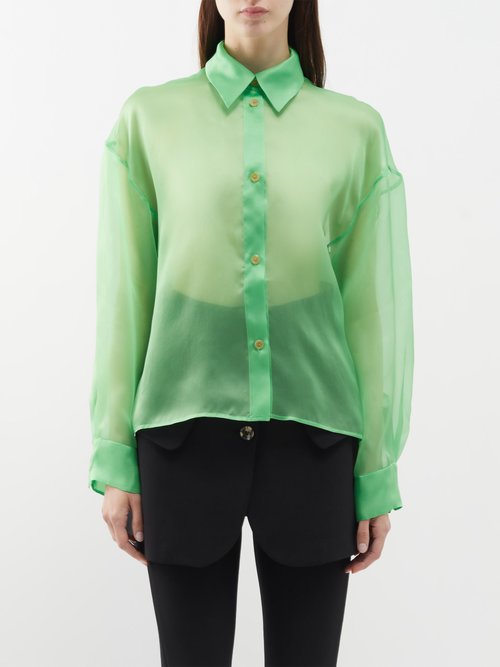 Sheer Silk-organdy Shirt In Green