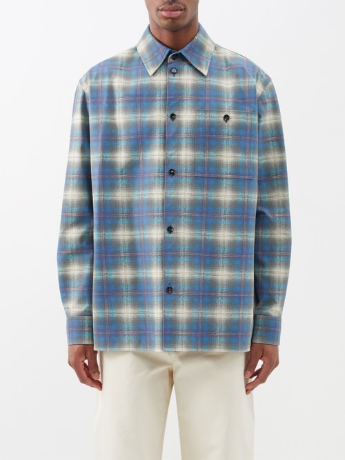 Bottega Veneta - Printed-leather Checked Shirt - Mens - Blue Multi