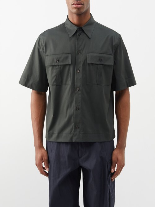 Bottega Veneta - Flap-pocket Cotton-blend Shirt - Mens - Khaki