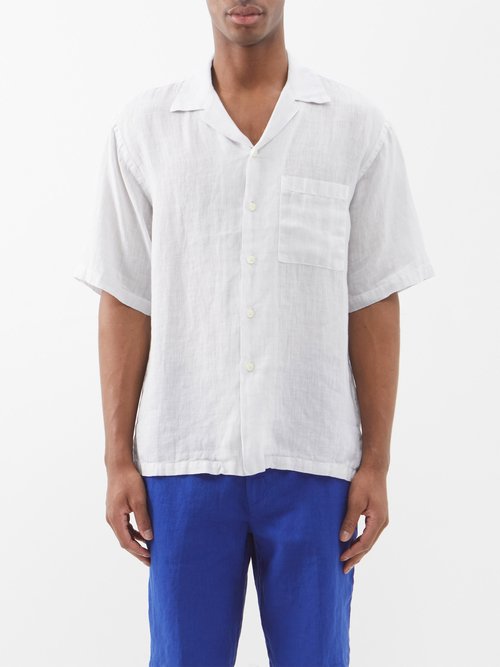 120 lino 120% - cuban-collar linen shirt mens light grey