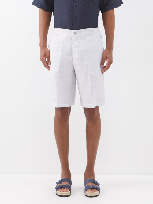 120 lino 120% - flat-front linen shorts mens light grey